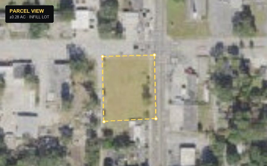 Aerial parcel view of a corner infill lot